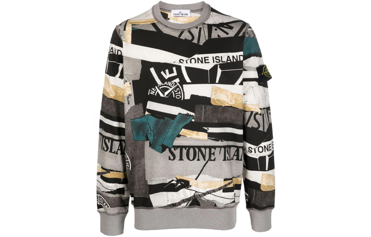 Stone Island FW21 Logo Patch Printed Crewneck Sweatshirt Multicolor 751563087-V0023