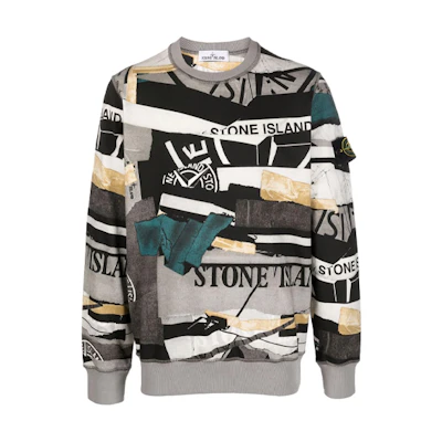 Stone Island FW21 Logo Patch Printed Crewneck Sweatshirt Multicolor 751563087-V0023