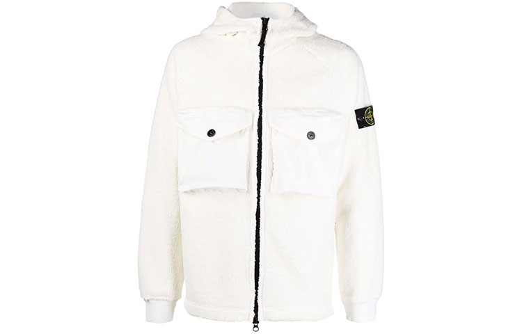 Order Stone Island FW21 Logo Patch Sherpa Fleece Hooded Jacket White Men’s Outerwear 751560134-V0001