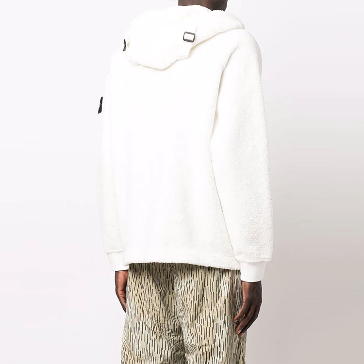 Purchase Stone Island FW21 Logo Patch Sherpa Fleece Hooded Jacket White Men’s Outerwear 751560134-V0001