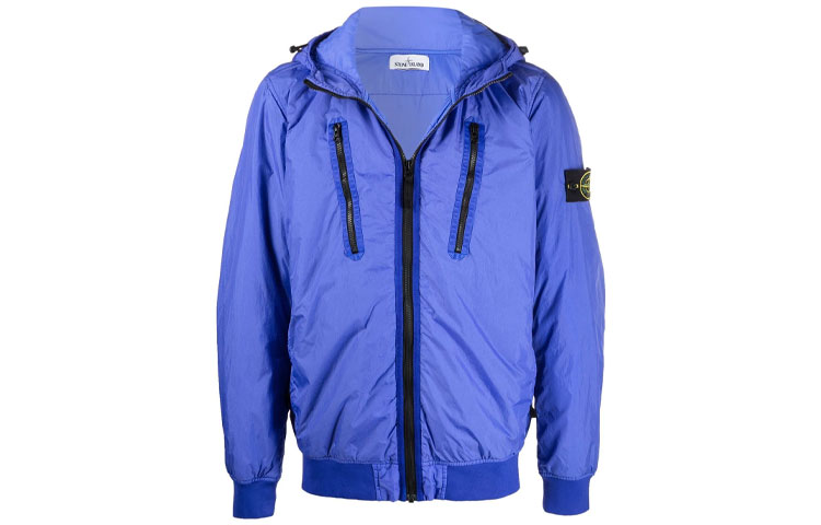 Stone Island FW21 Logo Patch Solid Blue Hoodie Jacket Men 751542223-V0043