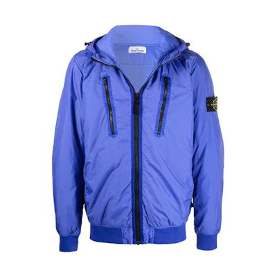 Stone Island FW21 Logo Patch Solid Blue Hoodie Jacket Men 751542223-V0043