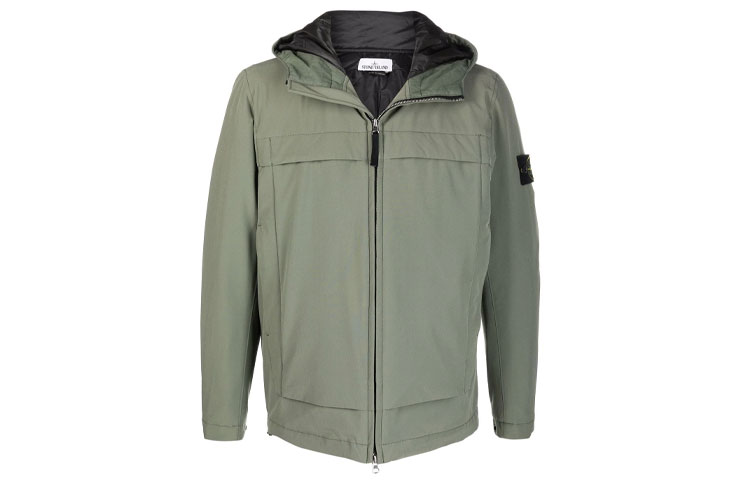 Stone Island FW21 Logo Patch Zip Bomber Jacket Green 751541427-V0055