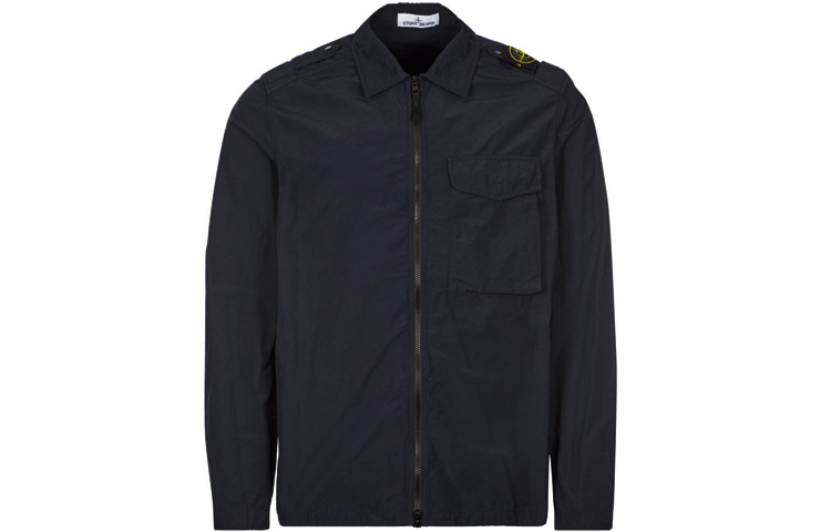 STONE ISLAND FW21 Logo Pattern Polo Collar Jacket Navy Blue  Outerwear. 741510802-V0020