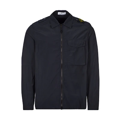 STONE ISLAND FW21 Logo Pattern Polo Collar Jacket Navy Blue Outerwear. 741510802-V0020