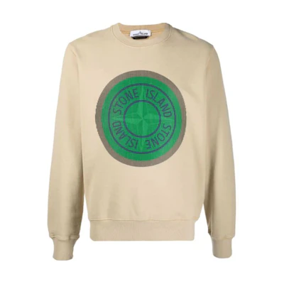 Stone Island FW21 Logo Print Crewneck Pullover Sweatshirt Beige 751563086-V0091