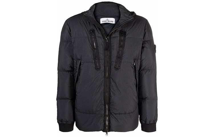 STONE ISLAND FW21 Logo Zip Down Jacket Black Unisex 751540223-V0029