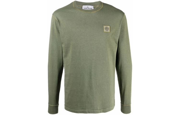 Stone Island FW21 Olive Green Logo Patch Crewneck Sweatshirt 751521842-V0155