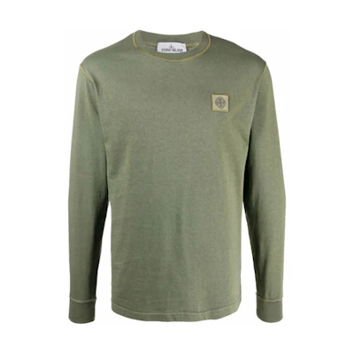 Stone Island FW21 Olive Green Logo Patch Crewneck Sweatshirt 751521842-V0155
