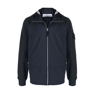 STONE ISLAND FW21 Patchwork Logo Hooded Jacket Blue 7515Q0122-V0020