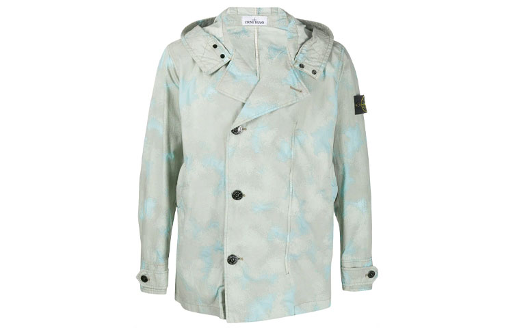 Stone Island FW21 Printed Zip Hoodie Jacket Green 7215420E2-V0092