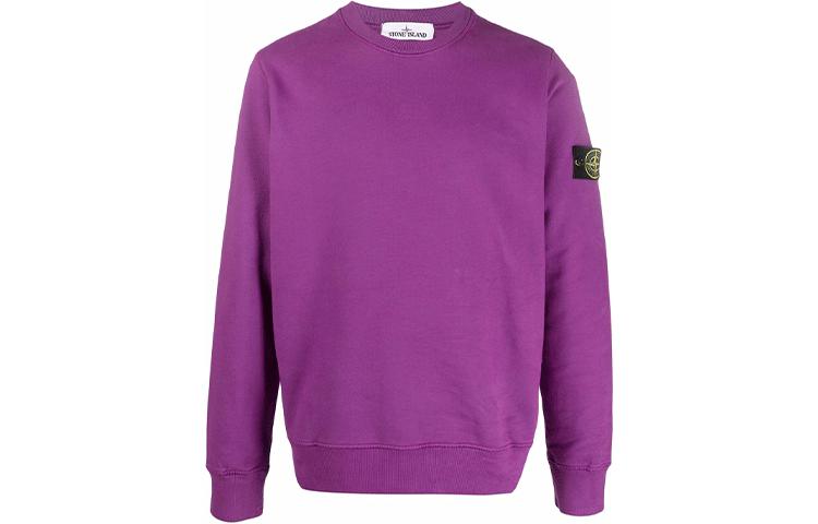 Stone Island FW21 Purple Crewneck Sweatshirt for Men - Solid Color Patch Design. 751563020-V0045