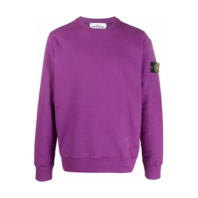 Stone Island FW21 Purple Crewneck Sweatshirt for Men - Solid Color Patch Design. 751563020-V0045