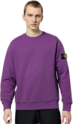 Stone Island FW21 Crewneck Ungu Pria - Desain Patch Warna Solid. 751563020-V0045 3