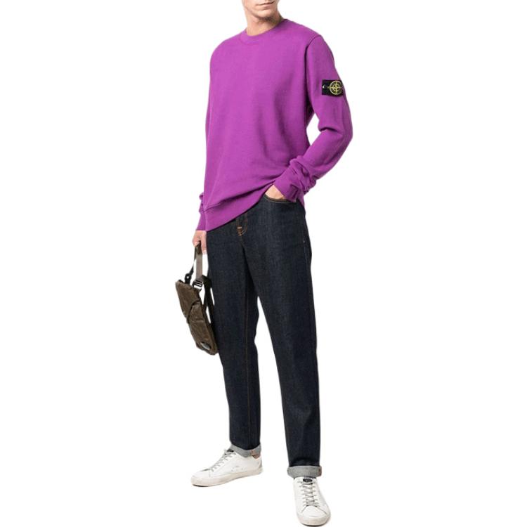 Stone Island FW21 Purple Crewneck Sweatshirt for Men - Solid Color Patch Design. 751563020-V0045 圖 3