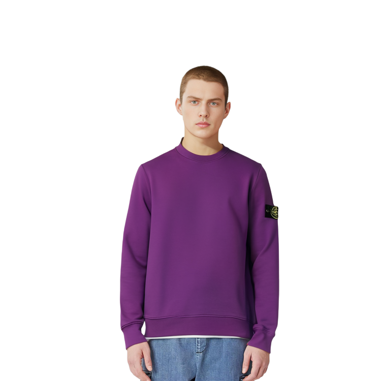 Stone Island FW21 Purple Crewneck Sweatshirt for Men - Solid Color Patch Design. 751563020-V0045 圖 6