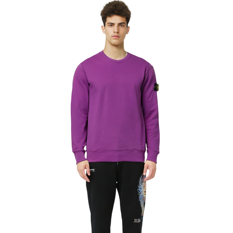 Stone Island FW21 Purple Crewneck Sweatshirt for Men - Solid Color Patch Design. 751563020-V0045 圖 7