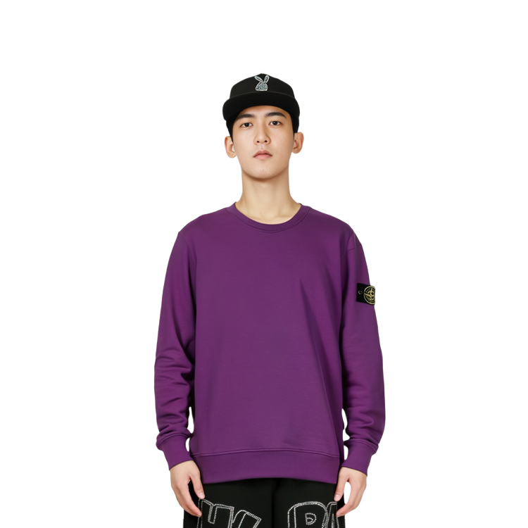 Stone Island FW21 Purple Crewneck Sweatshirt for Men - Solid Color Patch Design. 751563020-V0045 圖 9