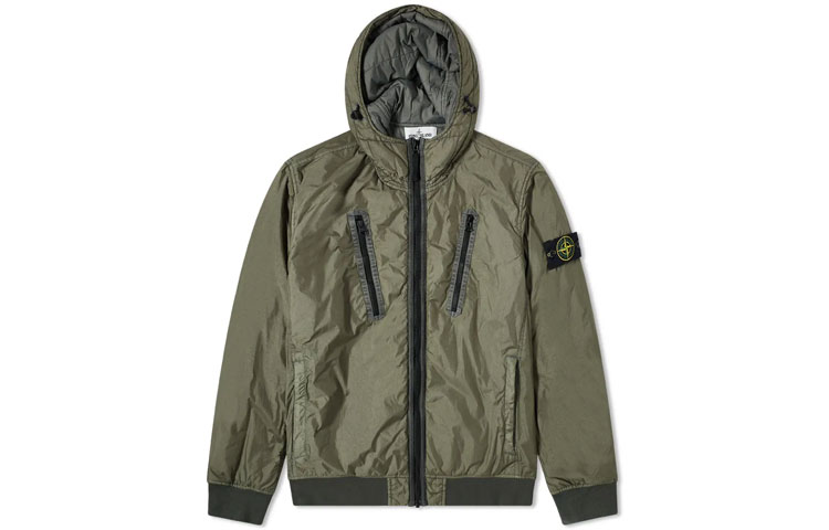 Stone Island FW21 Solid Color Logo Hoodie Jacket Green 751542223-V0055