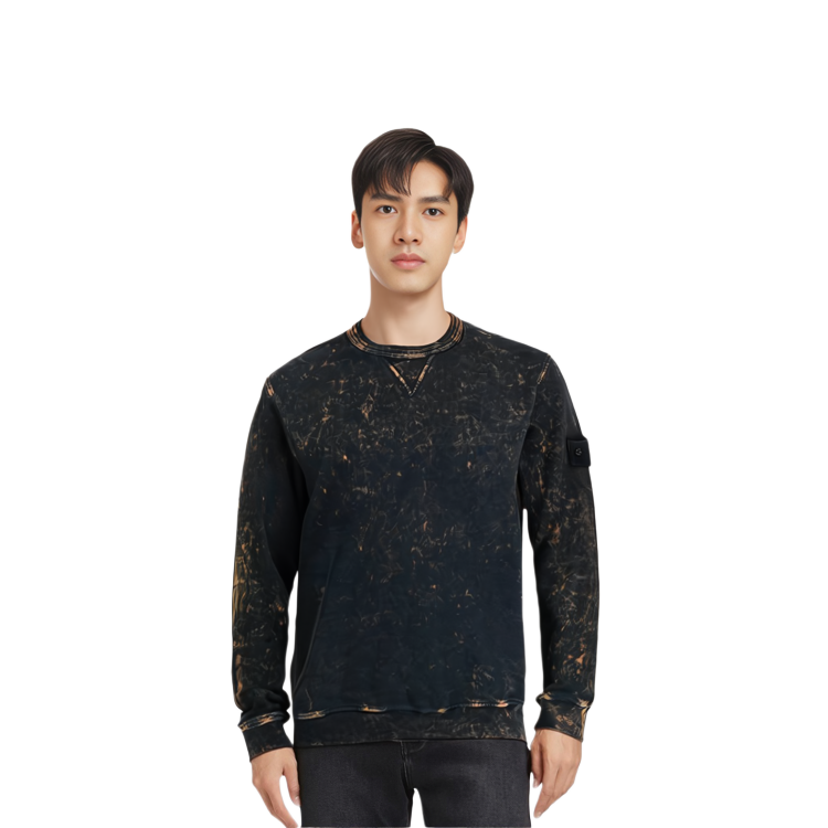 Sizing Stone Island FW21 綁染補丁圓領長袖衫 黑色 751561538-V0032