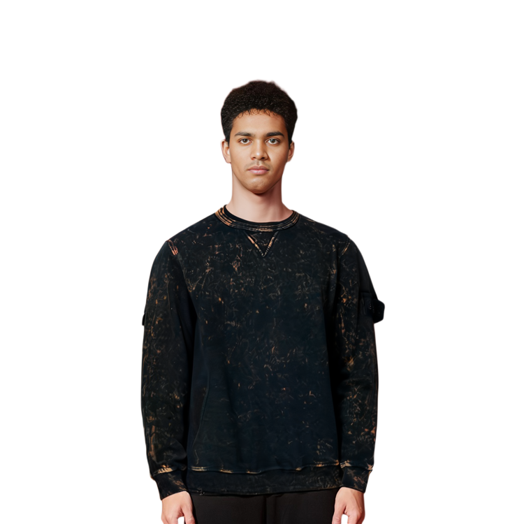 Cheap Stone Island FW21 綁染補丁圓領長袖衫 黑色 751561538-V0032