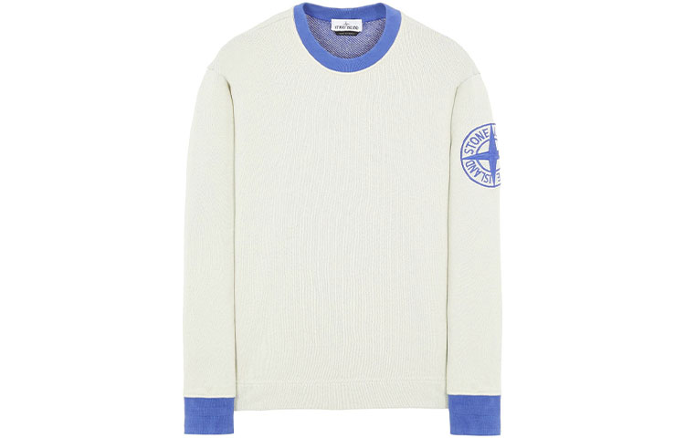 Stone Island FW21 White Crewneck Sweatshirt with Logo Embroidery 751561237-V0043