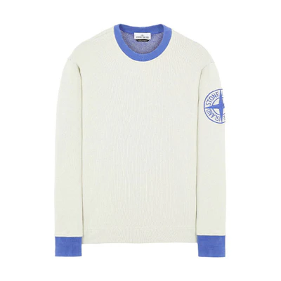 Stone Island FW21 White Crewneck Sweatshirt with Logo Embroidery 751561237-V0043