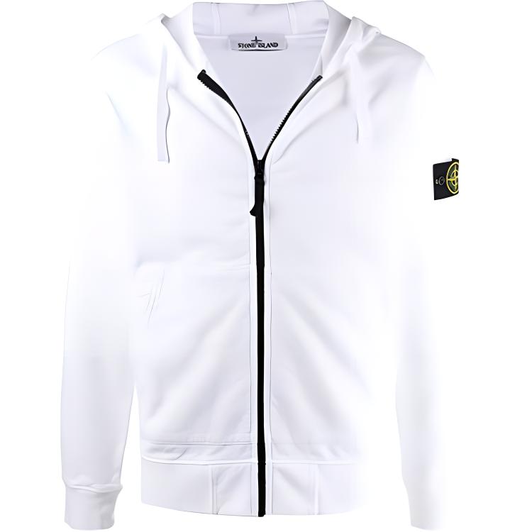Stone Island FW21 White Hooded Zip-Up Sweatshirt Jacket 751564220-V0001