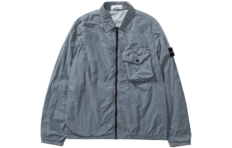 Stone Island FW21 Wrinkled Pocket Shirt Jacket Misty Blue Mens Long Sleeve 751511803-V0046