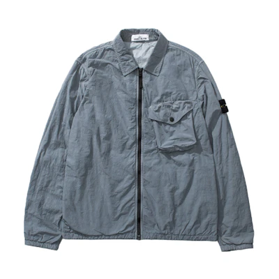Stone Island FW21 Wrinkled Pocket Shirt Jacket Misty Blue Mens Long Sleeve 751511803-V0046