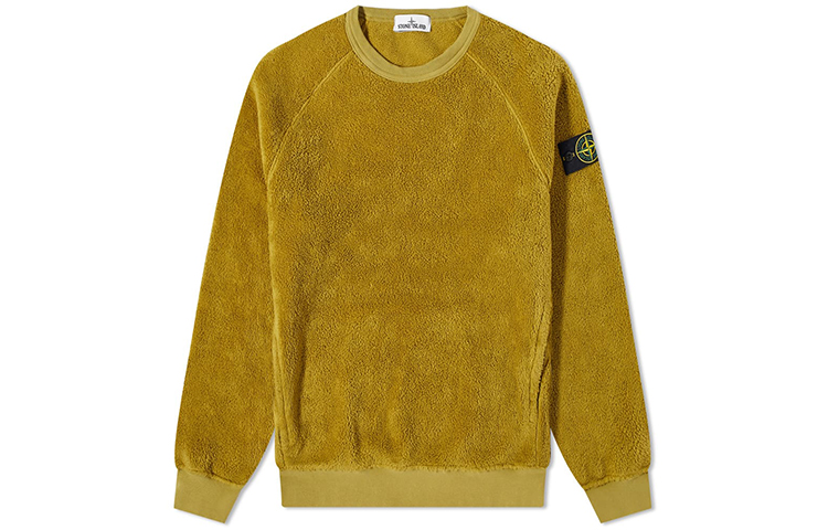 STONE ISLAND FW21 Yellow Fleece Lined Crewneck Pullover Sweatshirt Men Winter 751560234-V0098