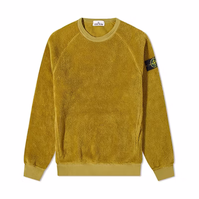 STONE ISLAND FW21 Yellow Fleece Lined Crewneck Pullover Sweatshirt Men Winter 751560234-V0098