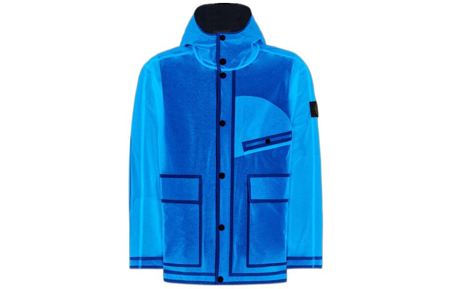 Shop Stone Island FW22 Chaqueta Hoodie Azul 40 Aniversario Parche Logo Brillante. 7725401Q3-V0024