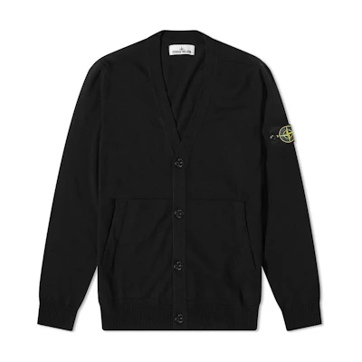 STONE ISLAND FW22 Black Wool V-Neck Sweater with Logo Patch. 7715511C4-V0029