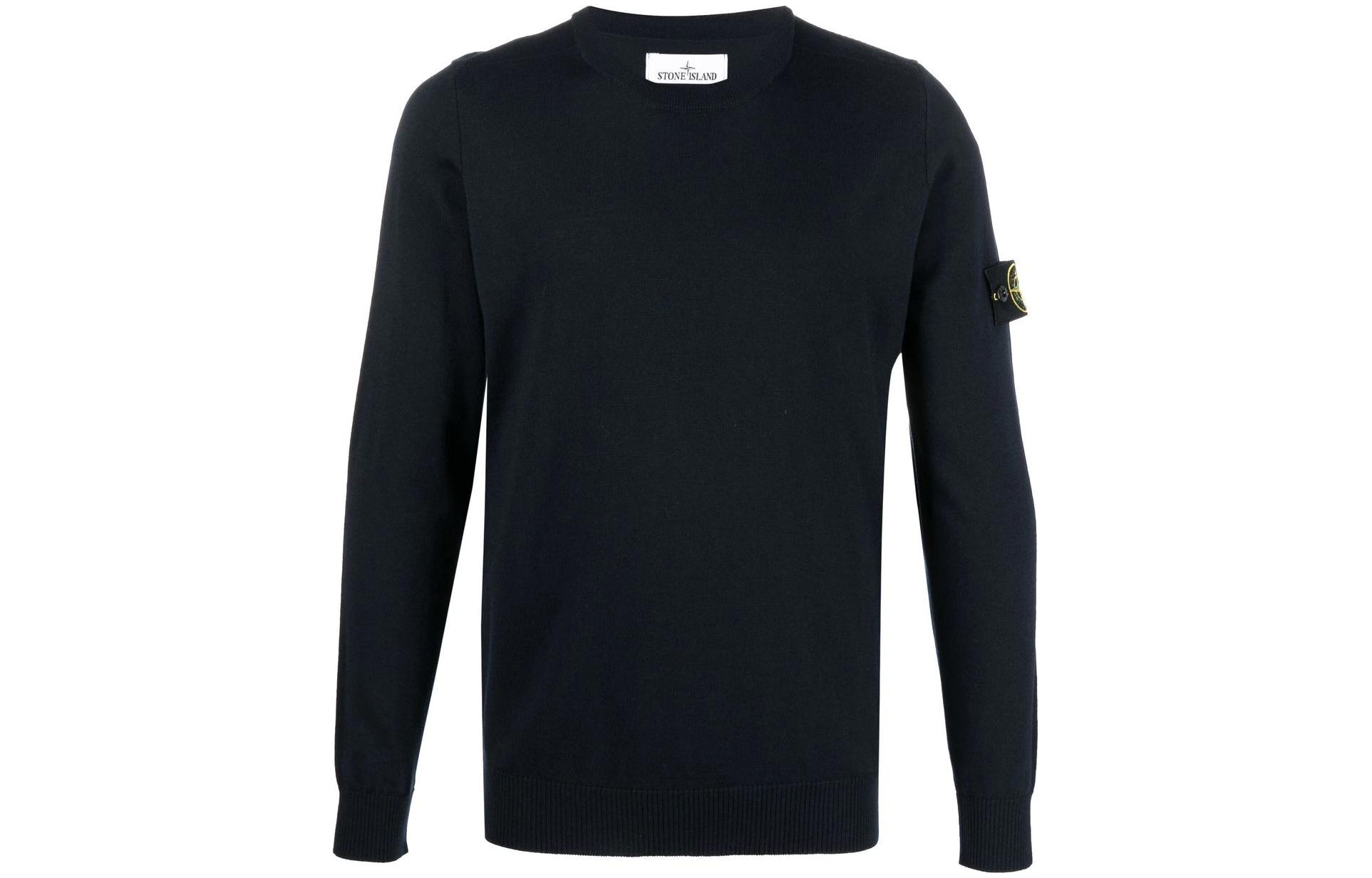 STONE ISLAND FW22  Blue Wool Knit Pullover Sweater with Logo Patch. 7715510C4-V0020