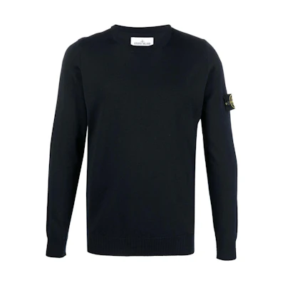 STONE ISLAND FW22 Blue Wool Knit Pullover Sweater with Logo Patch. 7715510C4-V0020
