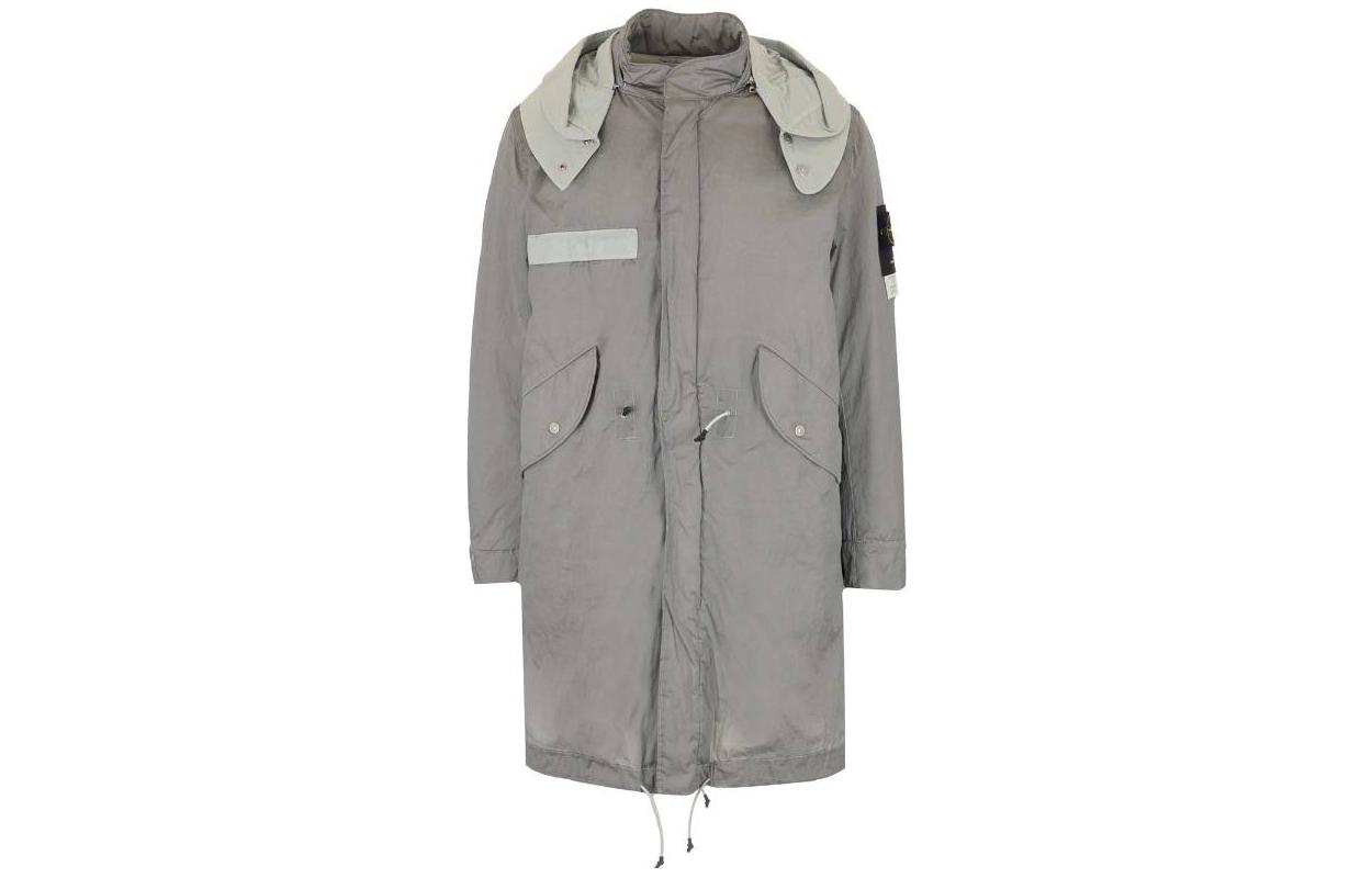 Order 스톤아일랜드 FW22 그레이 메탈릭 나일론 후드 탈부착 트렌치코트 771570919-V0061