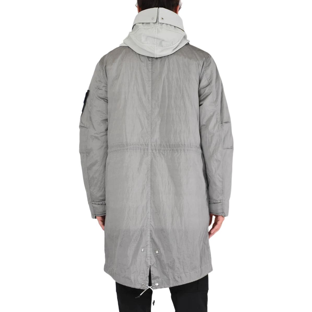 Purchase 스톤아일랜드 FW22 그레이 메탈릭 나일론 후드 탈부착 트렌치코트 771570919-V0061