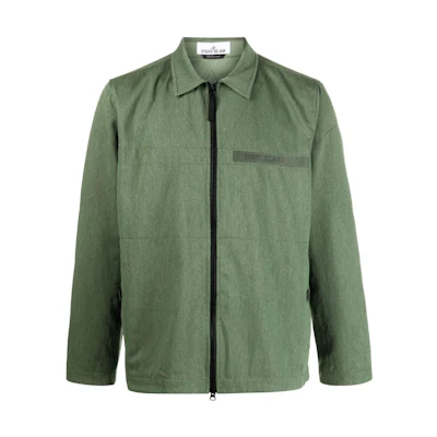 STONE ISLAND FW22 Green Solid Long-Sleeve Shirt Jacket 771510802V0058