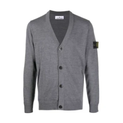 Stone Island FW22 Grey Wool Button-Up Cardigan Sweater with Patch. 7715511C4-V0060