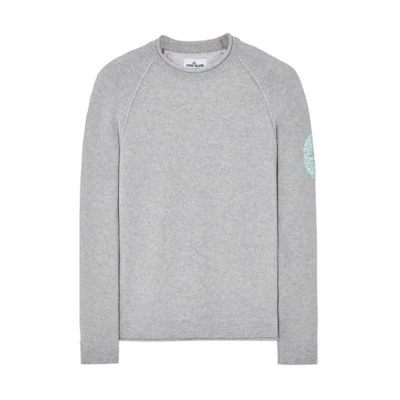 STONE ISLAND FW22 Grey Wool Sweater with Logo Embroidery. 7715534A4-V0M64