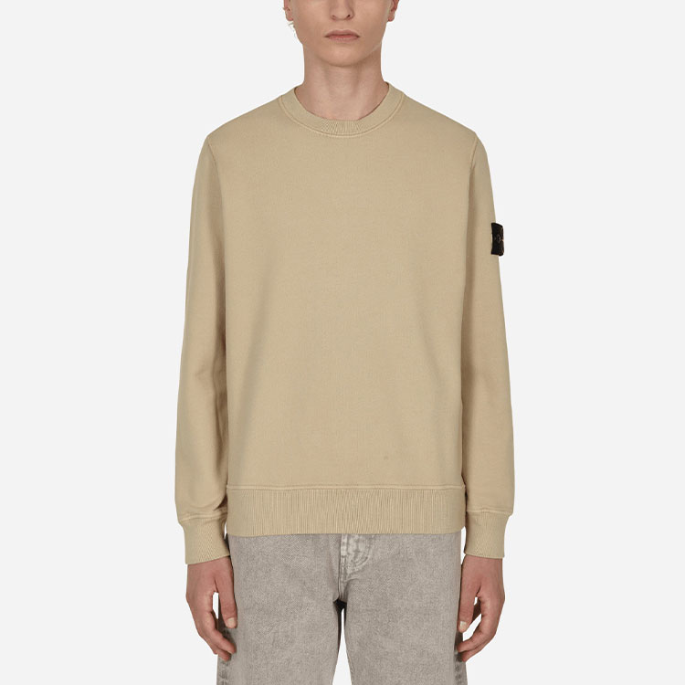 Shop STONE ISLAND FW22 卡其色圓領長袖運動衫 771563020-V0090