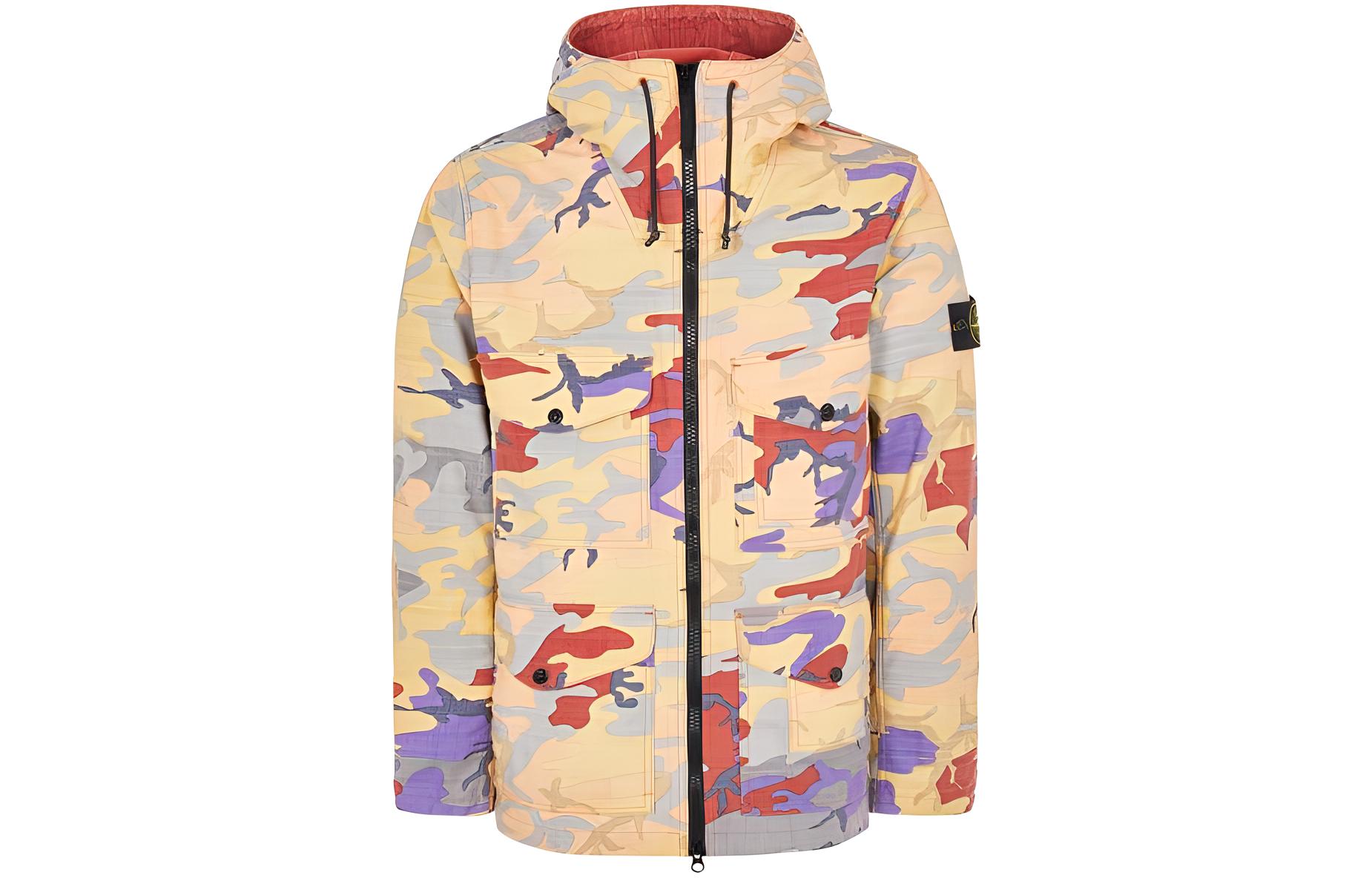 STONE ISLAND FW22  Orange Camo Pocket Hooded Zip-Up Jacket 7715Q02E2-V0032