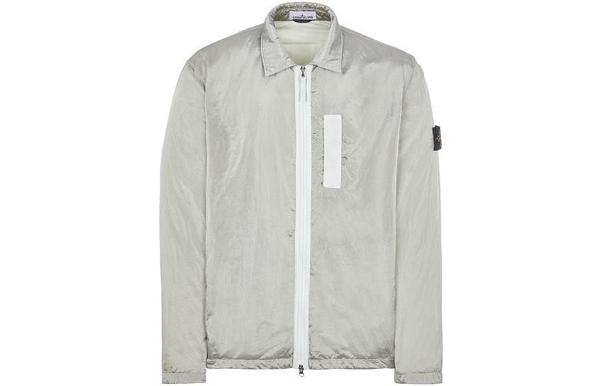 STONE ISLAND FW22  Pearl Gray Metallic Nylon Long Sleeve Jacket 7715Q0519-V0061