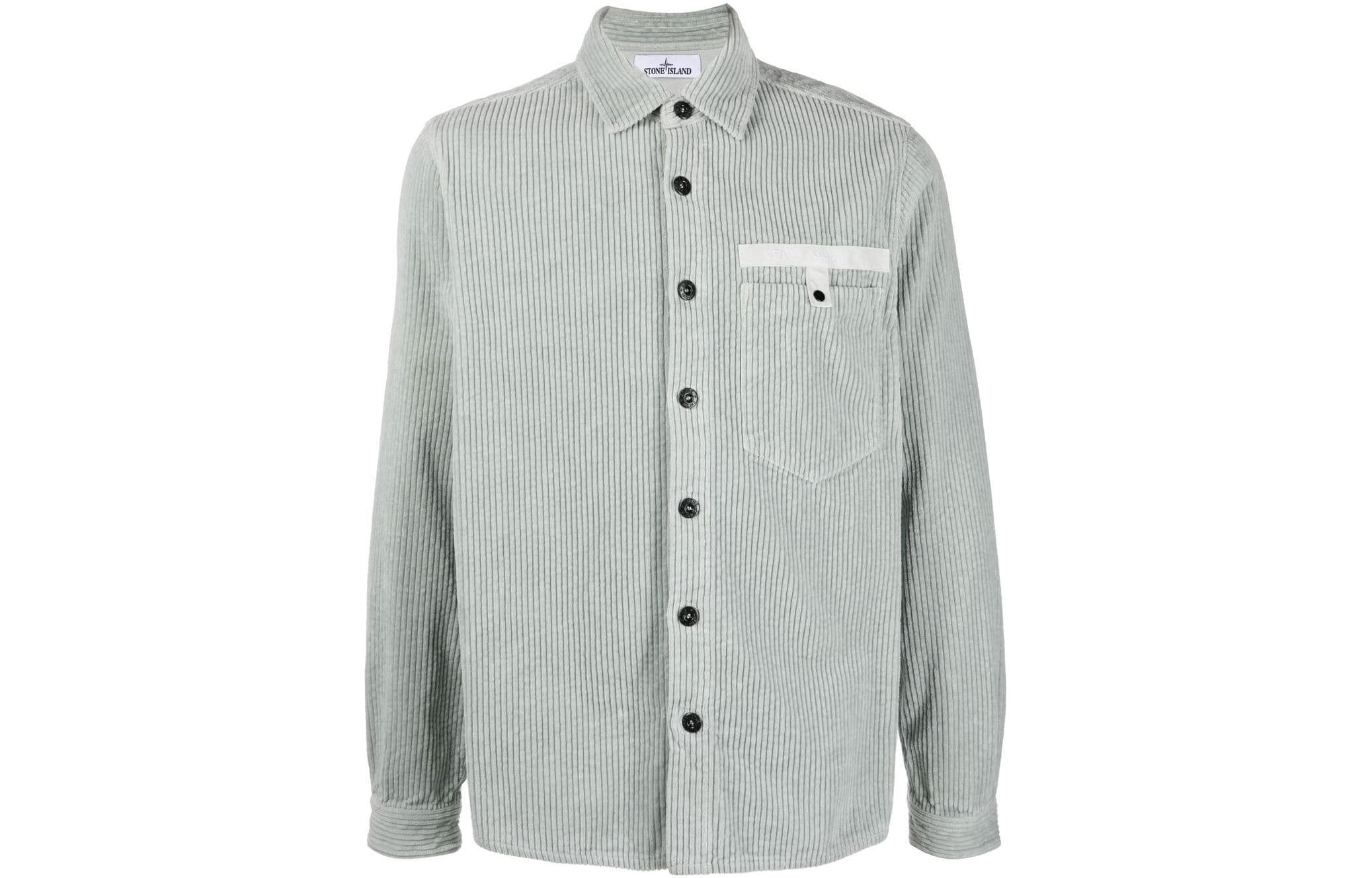 STONE ISLAND FW22  Solid Button-Up Long-Sleeve Shirt Teal 771511811-V0061