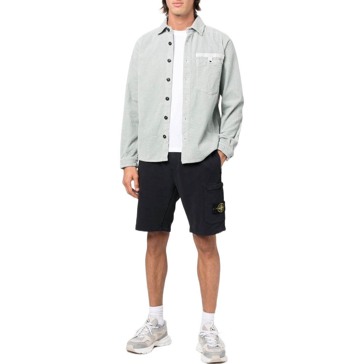 Lookbook STONE ISLAND FW22  Solid Button-Up Long-Sleeve Shirt Teal 771511811-V0061