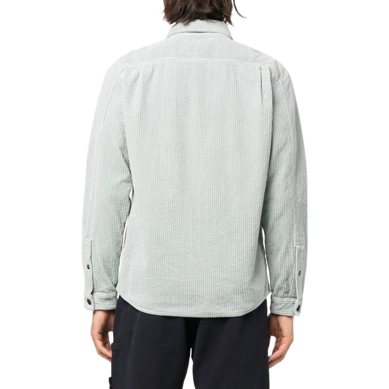 Shop STONE ISLAND FW22  Solid Button-Up Long-Sleeve Shirt Teal 771511811-V0061