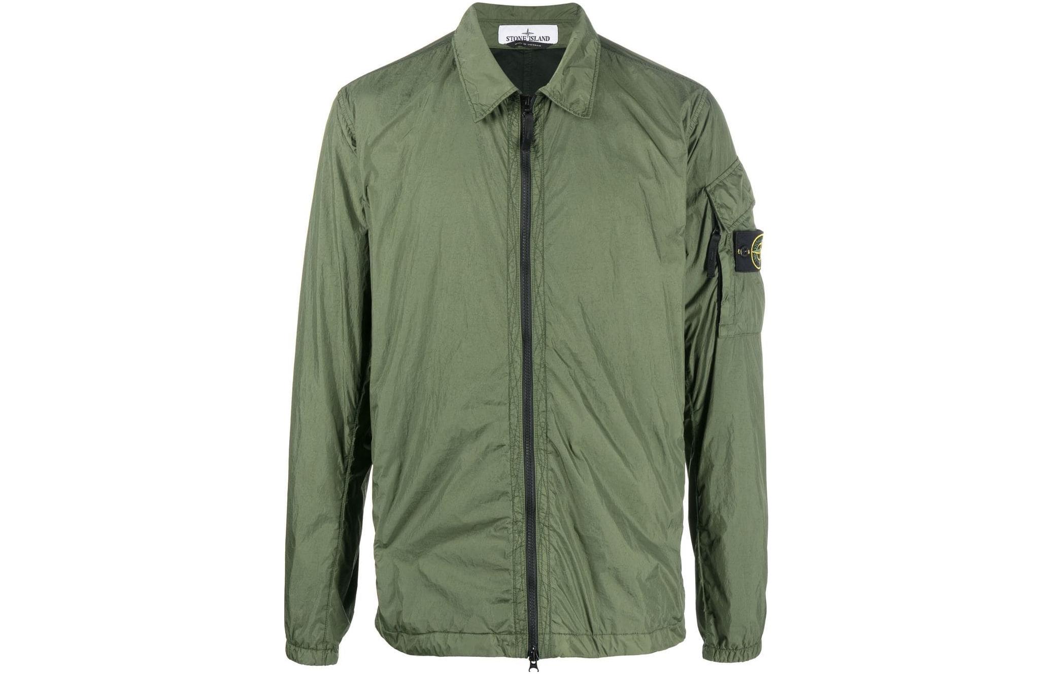 Stone Island FW22  Solid Color Zip-Up Jacket Green 771510223-V0058