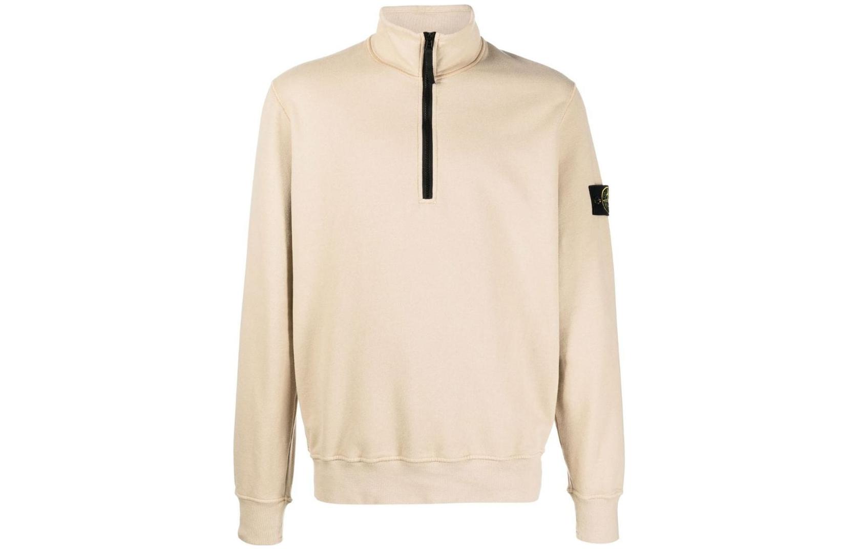 Stone Island FW22 Appliqué Half-Zip High-Neck Beige Sweatshirt Mens 771561920V0090