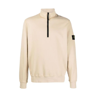Stone Island FW22 Appliqué Half-Zip High-Neck Beige Sweatshirt Mens 771561920V0090